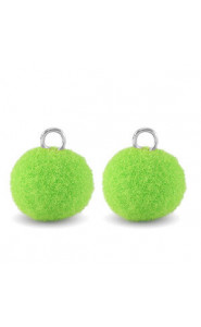 Pompom charm with loop 10mm - Silver-vibrant green